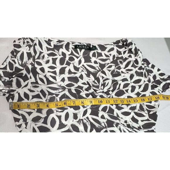 Lauren Ralph Lauren Faux Wrap Dress Size 12 Ruched Floral Abstrast Gray V Neck - Picture 5 of 14